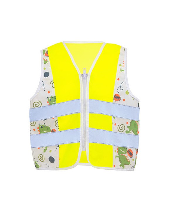 Fluohesje KORNTEX Children´s Safety Vest Action Dinosaurs CO² Neutral voor bedrukking &amp; borduring