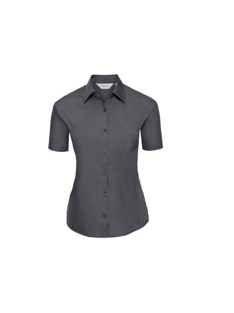RUSSELL Chemise femme popeline polycoton manches courtes gris convoi personnalisable