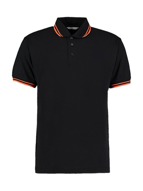 KUSTOM KIT Classic Fit Tipped Collar Polo noir/orange personnalisable