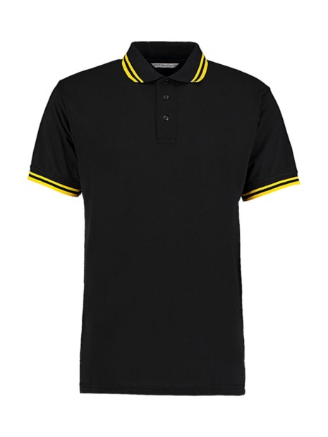 KUSTOM KIT Classic Fit Tipped Collar Polo noir/jaune personnalisable
