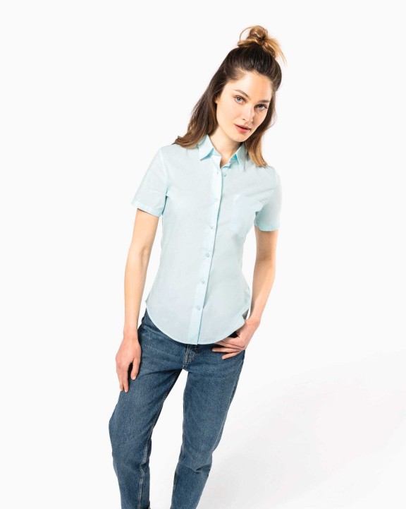 KARIBAN Popeline-Kurzarmhemd Baumwollpolyester pflegeleicht für Damen Hemd personalisierbar