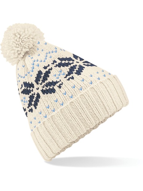 BEECHFIELD Bonnet Snowstar® jacquard off white/navy/sky blue personnalisable