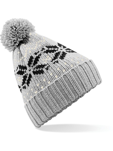 BEECHFIELD Bonnet Snowstar® jacquard light grey/black/offwhite personnalisable