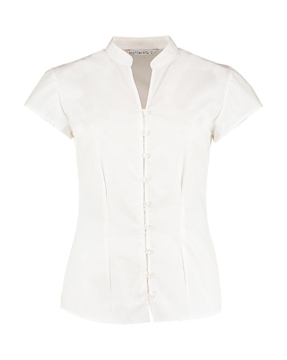 Hemd KUSTOM KIT Women's Tailored Fit Mandarin Collar Blouse SSL voor bedrukking &amp; borduring