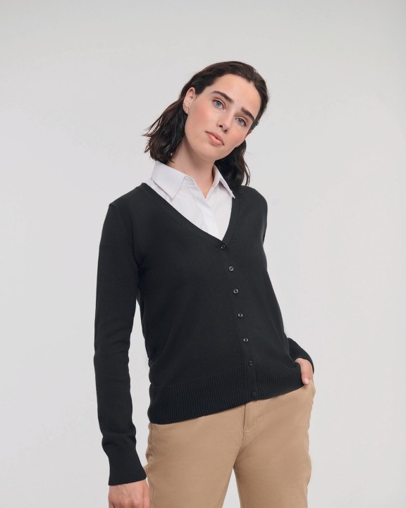 RUSSELL Ladies'' V-neck Knitted Cardigan Pullover personalisierbar