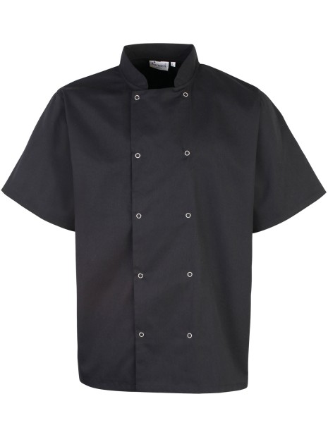 PREMIER Veste de cuisine manches courtes à boutons pression noir personnalisable